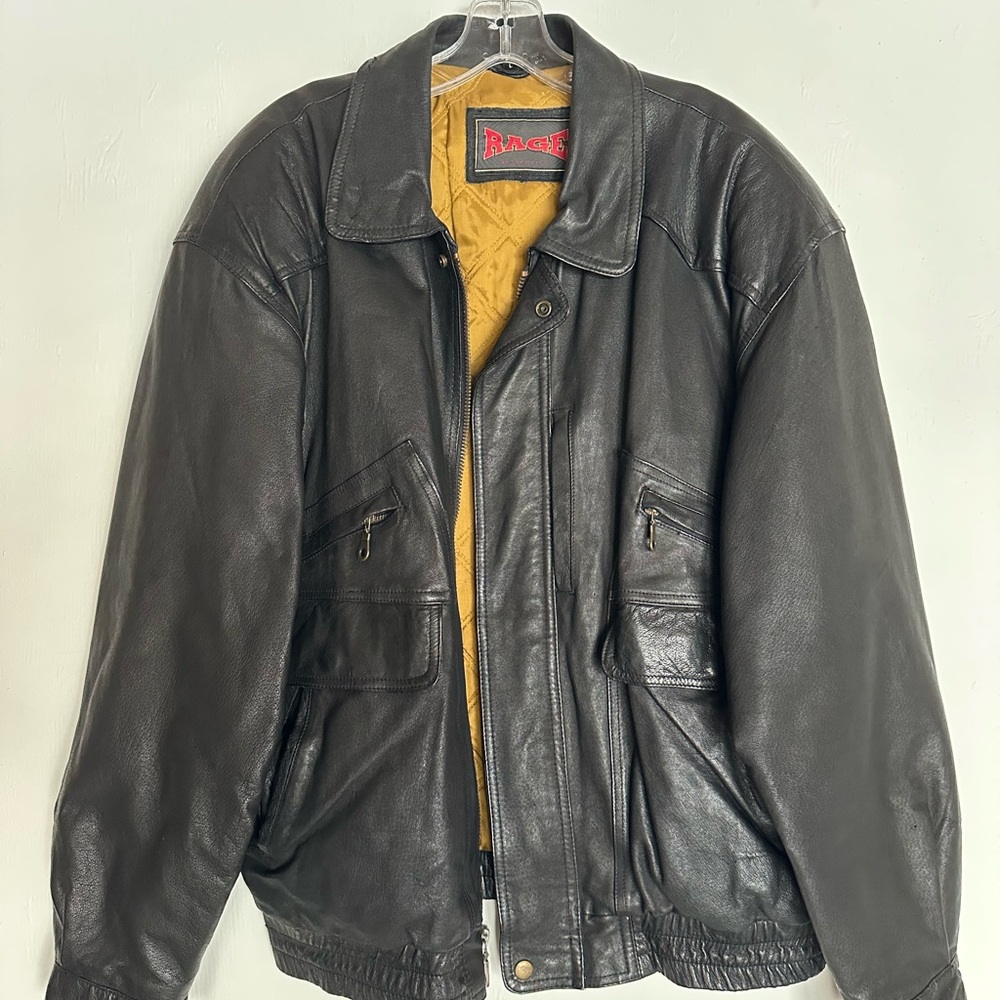 Ragel Men's Black Leather Bomber Jacket